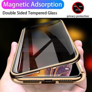 Protect Privacy Tempered Glass + Magnetic Phone Case for iPhone 7 8 Plus X XS MAX XR Fundas Metal Bumper Double-side Glass Cover